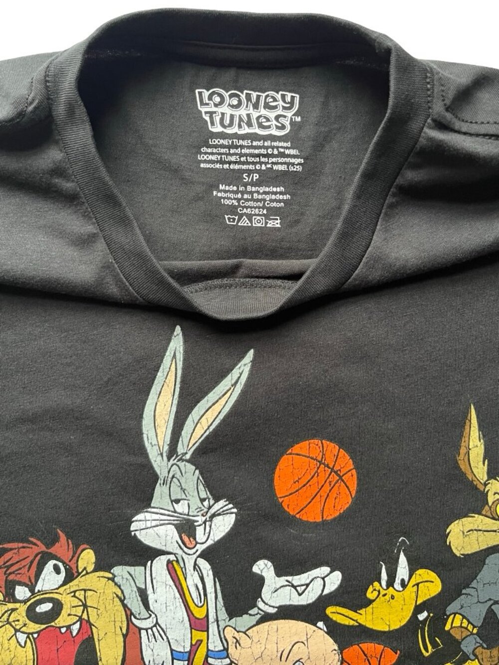 Looney Tunes Basketball Graphic Tee Black Retro Cartoon T-Shirt Bugs Bunny S/M - Picture 7 of 10
